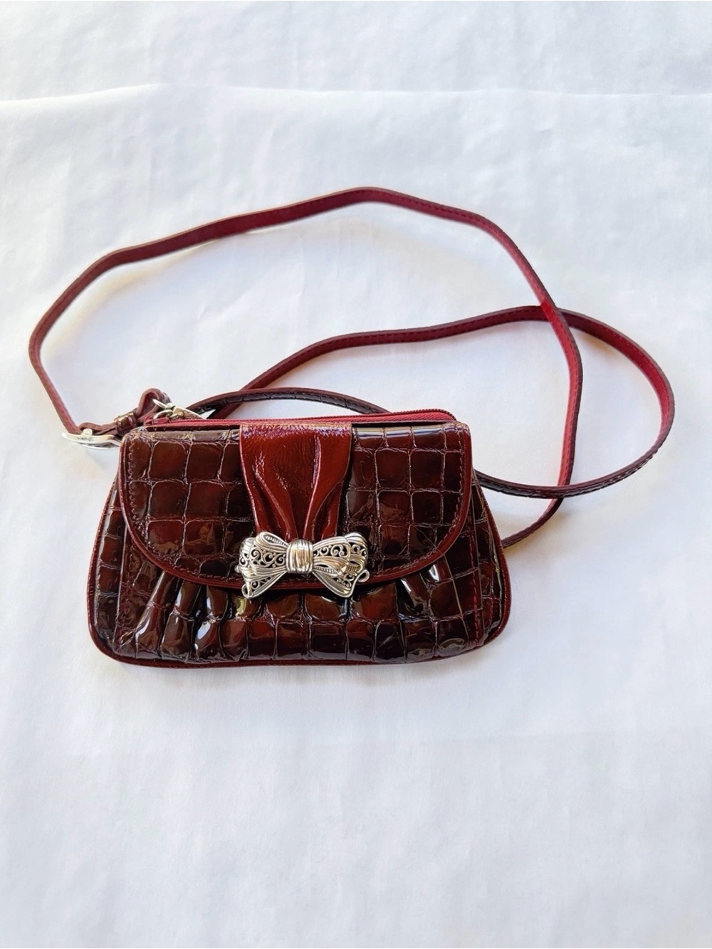 Burgundy Brighton crocodile skin texture crossbody bag